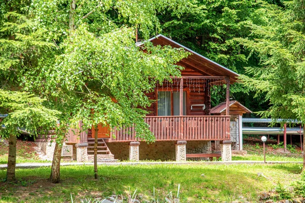 Cottage of the log. House of extruded wooden profile. — Stock Photo, Image