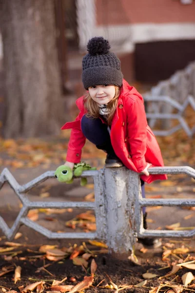 Bir çit üzerinde küçük kız — Stok fotoğraf