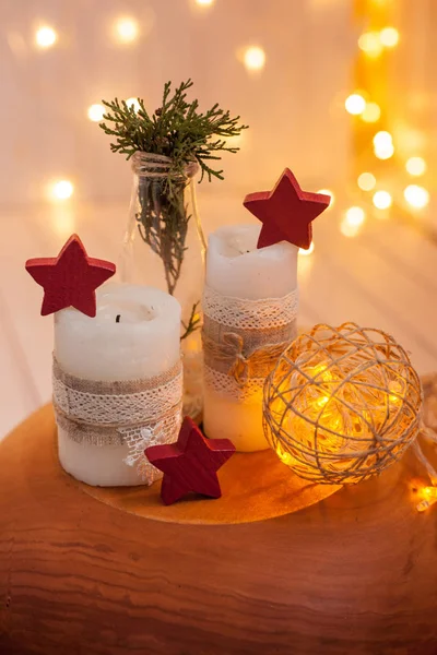 Christmas decor with candles — Stock Photo, Image