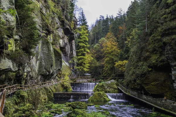 Gorges in Czech Switzerland on the Kamenice River, district Decin. The Edmund Gorge in Czech-Saxon switzerland national park, Czech republic, Europe