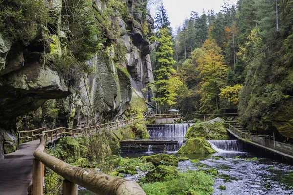 Gorges in Czech Switzerland on the Kamenice River, district Decin. The Edmund Gorge in Czech-Saxon switzerland national park, Czech republic, Europe