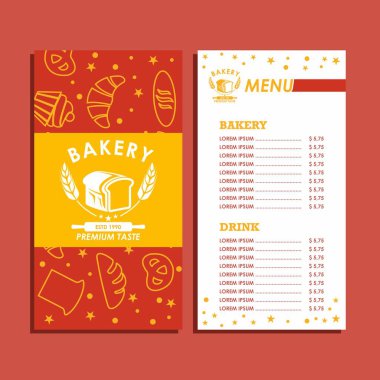 Kırmızı ve Sarı Fırın menü şablonu Vektör.