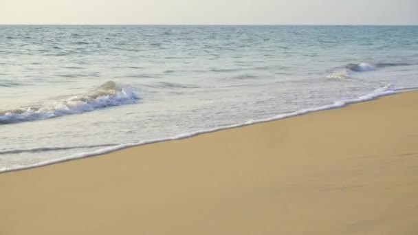 Vagues éclaboussant sur la plage de sable . — Video