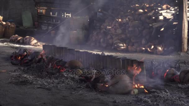 Bolos de bambu queimados . — Vídeo de Stock