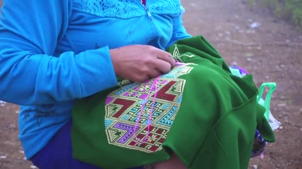 Laos padrão bordado feminino . — Vídeo de Stock