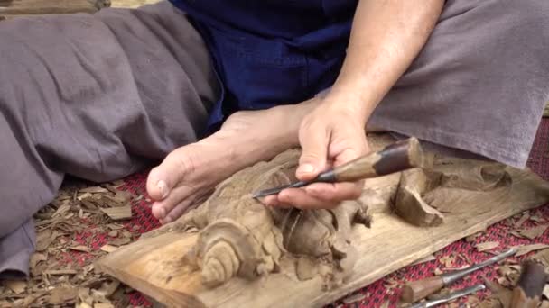 Craftsman wood carving. — Stock Video