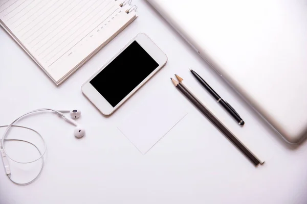 Top view of  white office desk table.