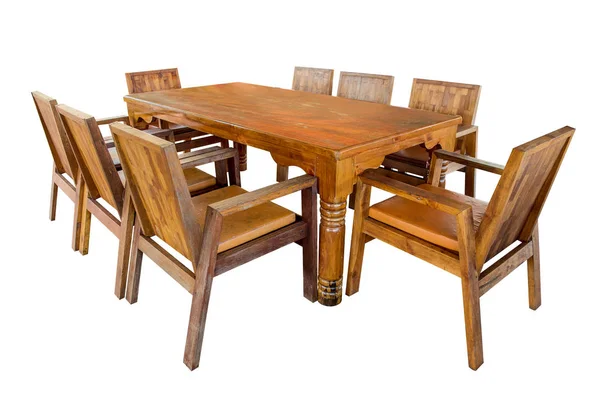 Conjunto de mesa de jantar de madeira isolado . — Fotografia de Stock