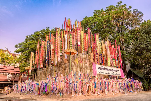 Paper Flag Pile Sand Sand Pagoda Songkran Festival Jedlin Temple — Stock Photo, Image