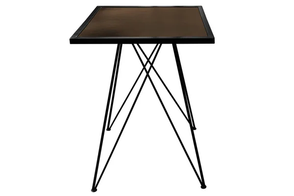 Table Bois Moderne Avec Pieds Acier Sur Fond Blanc Travail — Photo