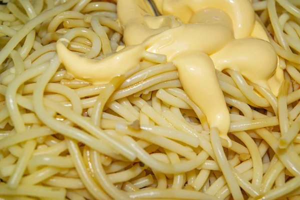 Boiled Spaghetti Sauce Plate Close — Stock Photo, Image