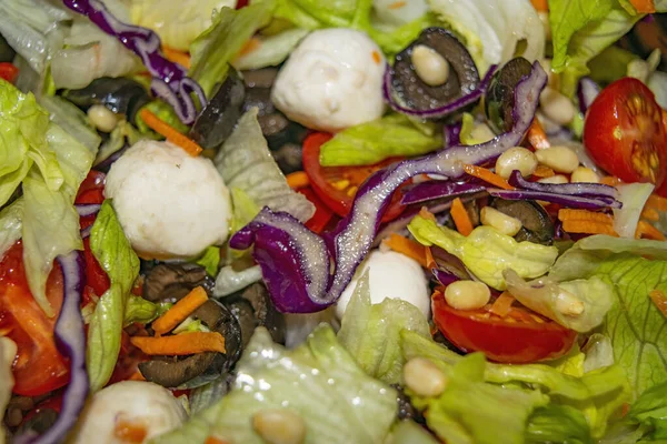 Insalata Verdure Con Mozzarella Dieta Fitness Struttura Del Primo Piano — Foto Stock