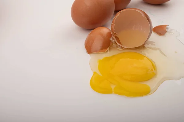 Broken Chicken Egg Scattered Eggs White Background Close — Stock Fotó