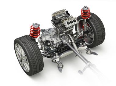 SUV otomobil altında arabası teknik 3 D işleme. Ön kısım.