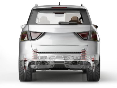 Suv rear suspension system in ghost effect. Back view. clipart