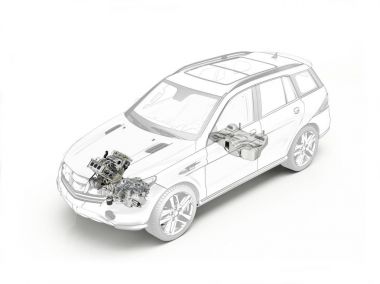 Suv kesit çizim gösteren motor ve yakıt tankı.