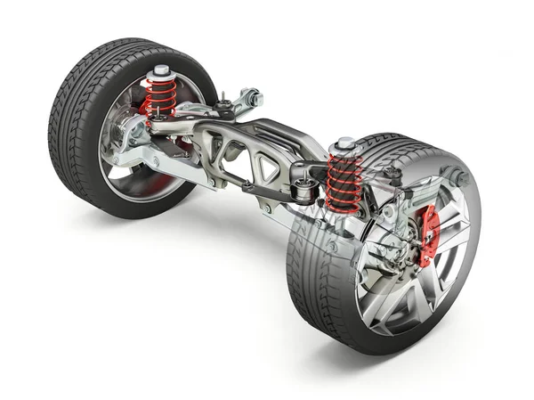 Multi link rear car suspension, with brakes and wheels. — Stock Photo, Image