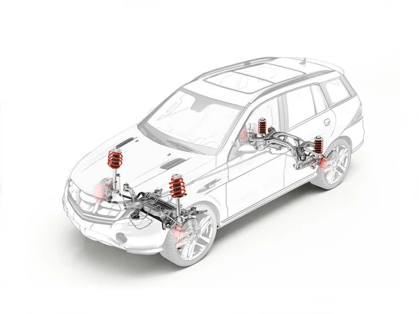 SUV teknisk ritning visar suspensionssystemet. — Stockfoto