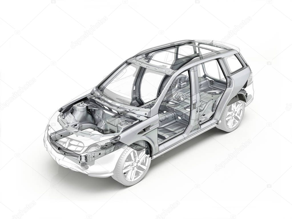 Suv technical drawing showing the car chassis.