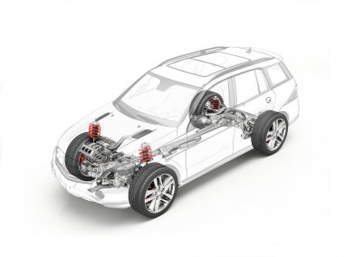 SUV teknik çizim gösteren iniş takımı.