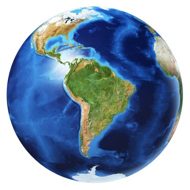 Dünya küre 3 boyutlu illüstrasyon. Güney Amerika görünümü.