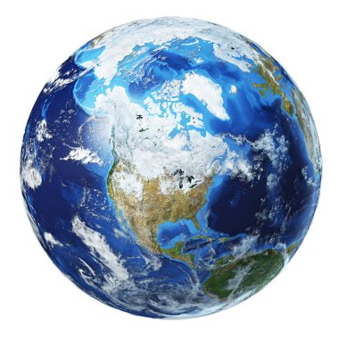 Dünya küre 3 boyutlu illüstrasyon. Kuzey Amerika görünümü.
