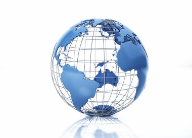 Dünya küresi metal şebeke ile biçimlendirildi. Atlantik Okyanusu Görünümü.