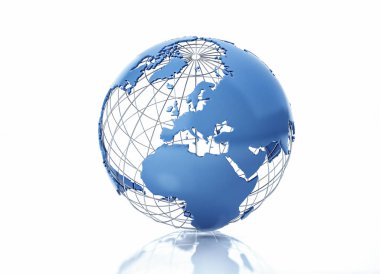 Dünya küresi metal şebeke ile biçimlendirildi. Avrupa görüşü.