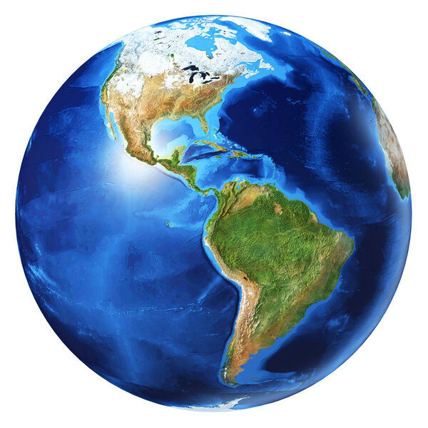 Earth globe 3d illustration. North America and South America vie