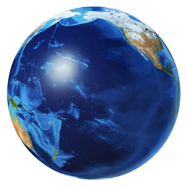 Ilustracja kuli ziemskiej 3D. Widok na Ocean Spokojny. — Zdjęcie stockowe