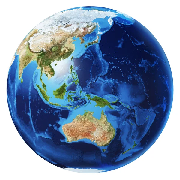Ilustracja kuli ziemskiej 3D. Widok Oceanii. — Zdjęcie stockowe