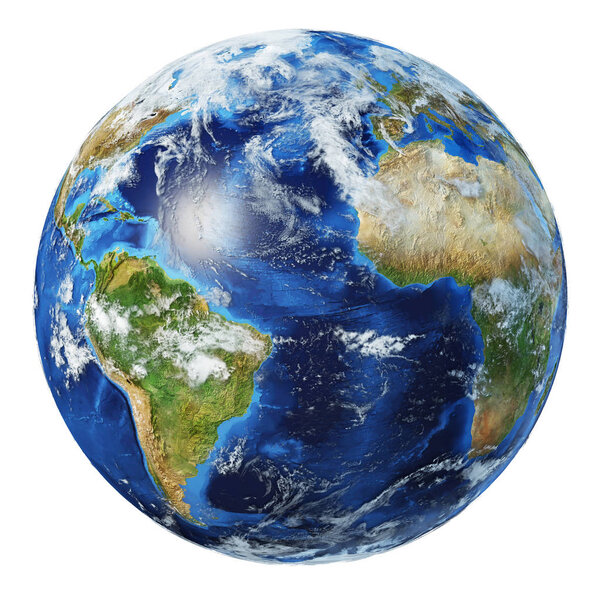 Earth globe 3d illustration. Atlantic Ocean view.