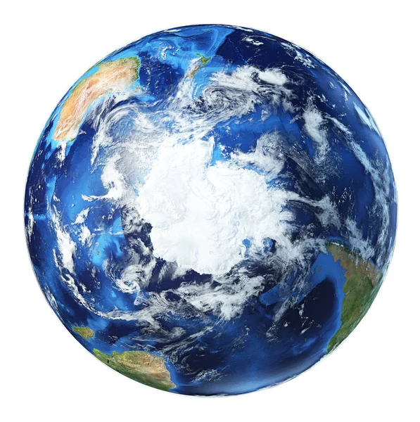 Ilustracja kuli ziemskiej 3D. Widok na Biegun Południowy. — Zdjęcie stockowe