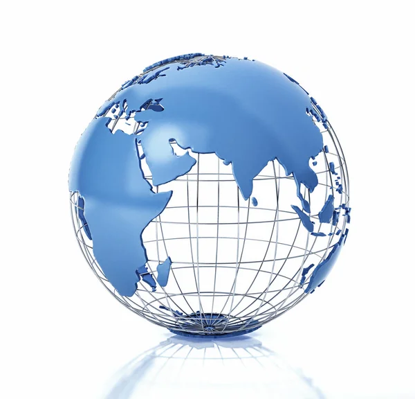 Earth globe stylized with metal grid. Asia view. — Stock Photo, Image