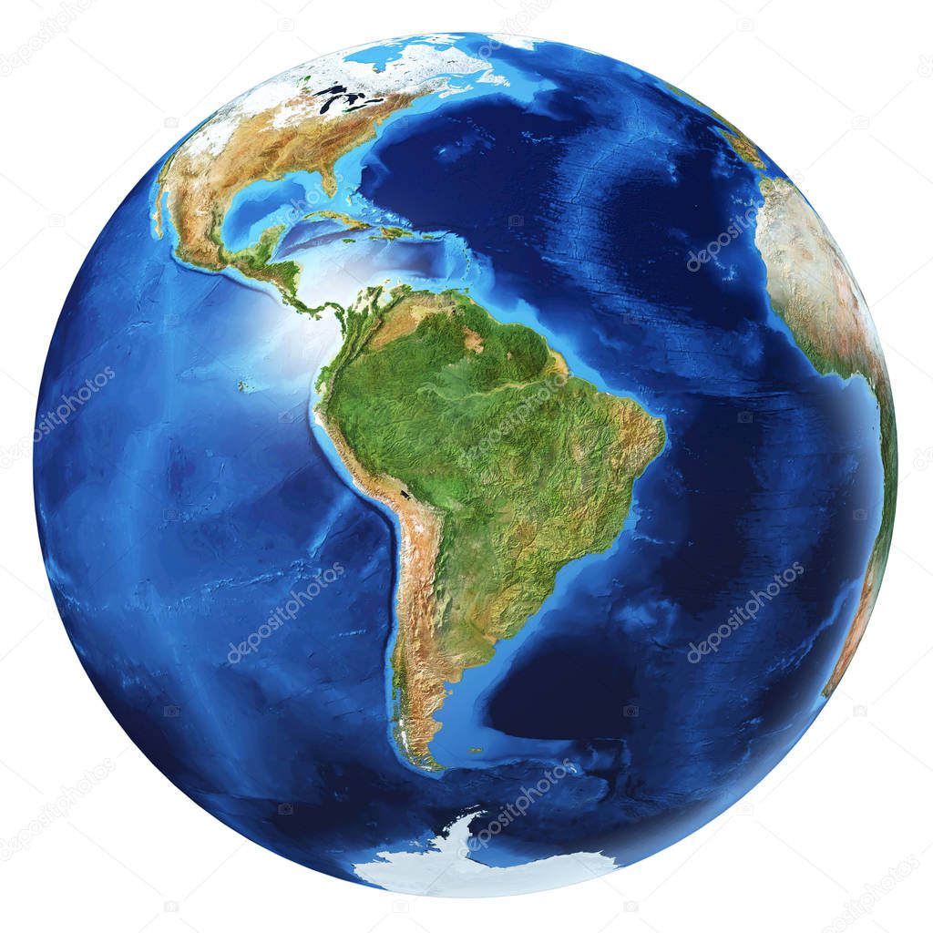 Earth globe 3d illustration. South America view.