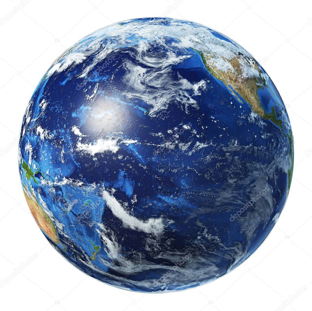 Earth globe 3d illustration. Pacific Ocean view.