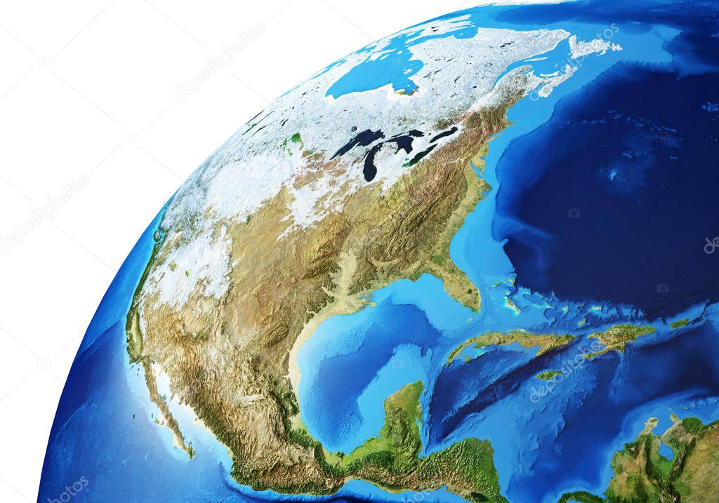 Earth globe close-up of the North America.