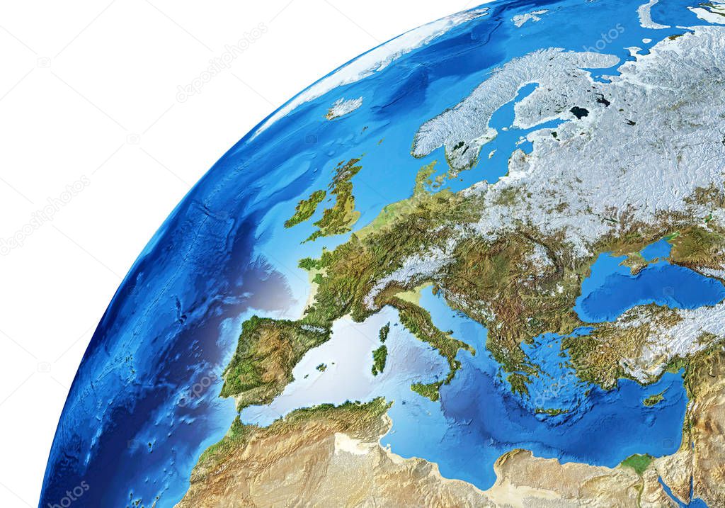 Earth globe close- up of the Europe area.