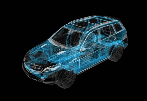 Műszaki Illusztráció Suv Autó Röntgen Hatással Első Látásra Motor Kerekek — Stock Fotó