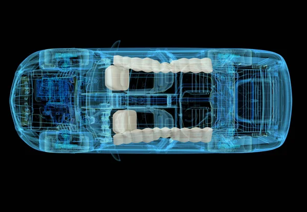 Ilustração Técnica Carro Suv Com Efeito Raio Vista Superior Motor — Fotografia de Stock