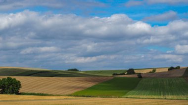 Tarım alanları bulutlu bir gökyüzü