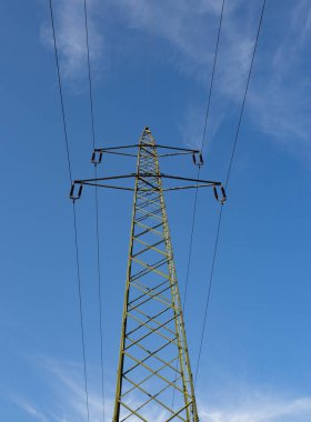 Elektrik direği, mavi gökyüzü ve bulutlar