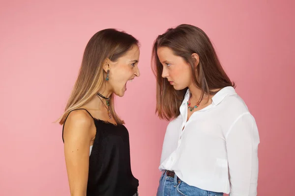 Two Girls Fighting One Them Suffering Abuse Women Enduring Physical — Stock Photo, Image