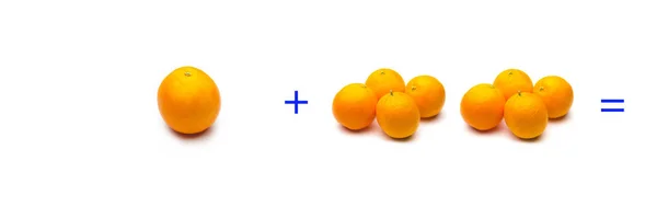 Eenvoudige bedragen met fruit; eenvoudige wiskunde, berekening — Stockfoto