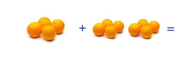 Somme semplici con frutti; matematica semplice, calcolo — Foto Stock