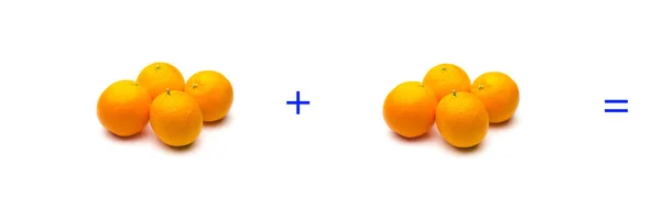 Simple sums with fruits; simple math, calculation — Stock Photo, Image