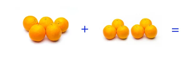Simples somas com frutas; matemática simples, cálculo — Fotografia de Stock