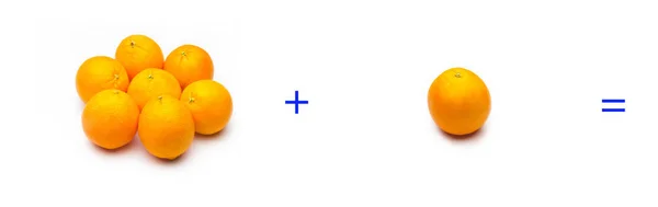 Прості суми з фруктами; проста математика, розрахунок — стокове фото