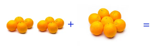 Simples somas com frutas; matemática simples, cálculo — Fotografia de Stock