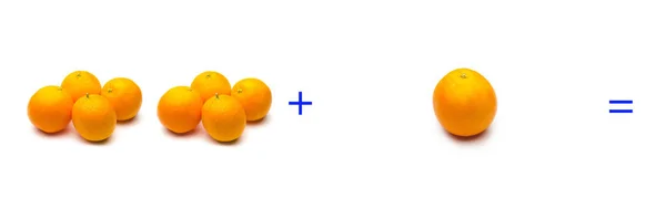 Simple sums with fruits; simple math, calculation — 스톡 사진